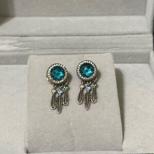 Very Rare Dream Catcher Feather Blue Silver Yellow Green Gemstone set of 2